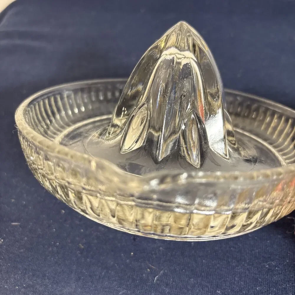 Vintage Heavy Clear Ribbed Glass Handheld Citrus Juicer Reamer
